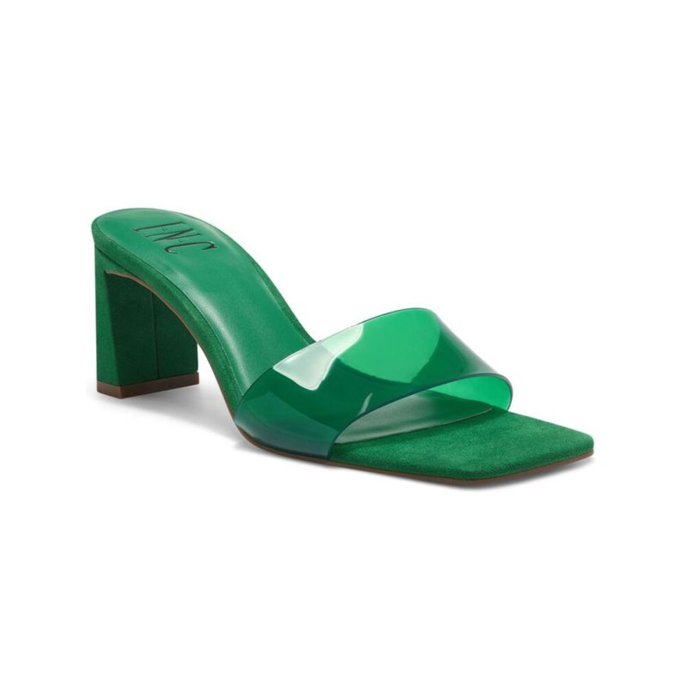 INC Womens Green Beyla Square Toe Block Heel Slip On Heeled Sandal 6.5 M